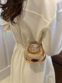 亚克力新月盒形迷你手提包，时尚百搭链条单肩斜挎包，口红袋，耳机盒 - 金色 - 查看 4