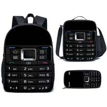 3PCS School Bag, Cell Phone Pattern, Book Bag, 17" Backpack, Lunch Bag, Pen Pouch - Multicolor - View 11