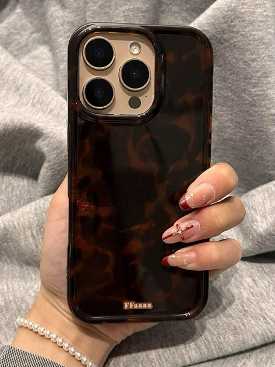 Vintage Black Brown Tortoiseshell Foil Texture Phone Case Compatible With IPhone 16 Pro Max, Apple 15, Soft Cover For 14 New, 12 Pro, 13 Pro Max, Anti-Fall Protective Cover For Women. The Color May Vary Slightly Under Different Display Angles. Waterproof Shockproof Scratch Resistant - Dark Brown - View 1