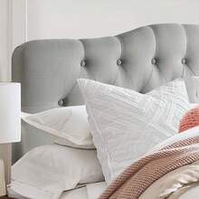 Linen Upholstered Headboard-Modern-Adjustable Height-Button Tufting, Gray - Grey - View 5