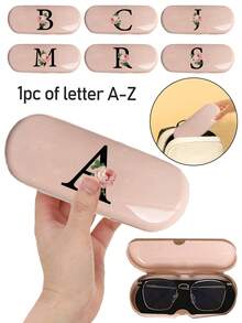 1pc Cream-Color Solid Eyeglasses Case, New Minimalist Design, Portable, Waterproof & Dustproof (Small, Plastic Material) Letter Eyewear Hard Case