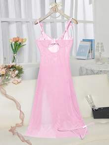 Women's 2-Piece Seductive Semi-Sheer Soft Mesh Slit Dress With Delicate Bow Halter And Butterfly Embellishment Detail, Cool Material, Perfect For Summer Holiday Lingerie And Dresses - 粉色 - 查看 3