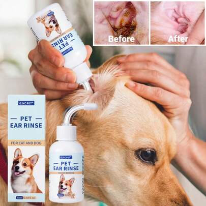 GJYC PET 2.03 液盎司狗狗耳部清洁液，宠物耳部护理液 - 温和去除耳垢、污垢和碎屑，消除耳臭，舒缓瘙痒，无刺激配方