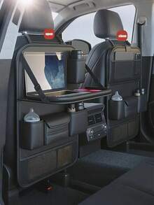 耐用仿皮汽车座椅靠背储物盒 - 多功能、耐用的储物盒，配有笔记本电脑隔层、杯架等，适用于 SUV 和轿车，是送给驾驶员的完美礼物，必备的汽车储物整理器 - 彩色 - 查看 11