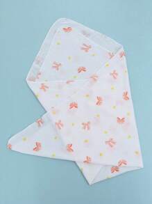 100*100cm 1 pezzo Coperta per neonati morbida e confortevole, sottile, con motivo a fiocco rosa, asciugamano da bagno per neonati, avvolgente traspirante e assorbente, copertina leggera per neonati
