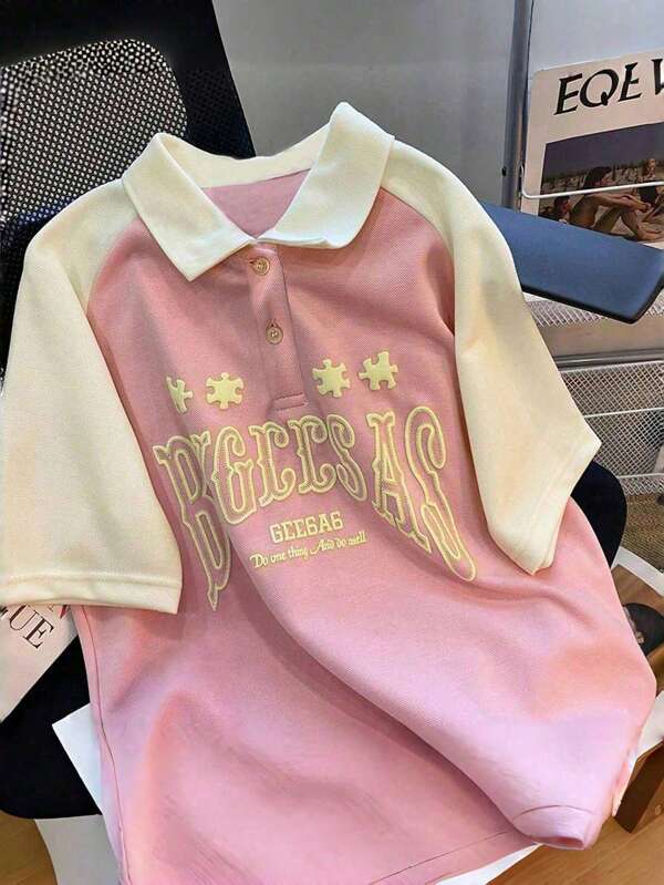 Girls' Short Sleeve Printed Polo Shirt, Middle & Big Tween Girl Tops, Children's Clothing, Girls' Polo Shirt, Summer T-Shirt, Back To School Season
