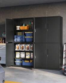 Armoire de Garage à 5 Étagères avec 4 Portes, Armoire de Bureau, 40 x 80 x 180 cm, 2 Serrures, Étagères Réglables, en Métal, Noir d'Encre - Noir - Voir 1