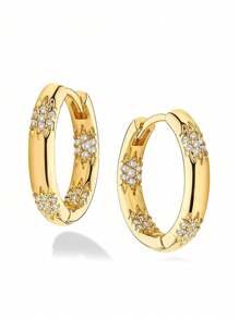 1 Pair Fashion Cubic Zirconia Hoop Earrings For Women For Party Engagement Anniversary Jewelry Valentine's Day Gift