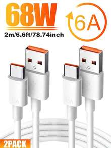 68W 6A USB A 转 Type C 充电线，3 条装/2 条装/1 条装，3.3 英尺/6.6 英尺 USB-C 充电数据线，兼容三星 Galaxy S25/S24/S23/S22/S21/S20 等智能手机，USB-C 充电数据线，手机 Type C 充电线 - 白色 - 查看 8