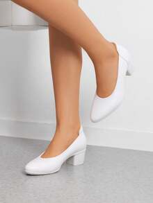 Women's Low Chunky Block Heel Dress Shoes Closed Pointed Toe Comfortable Heels Work Wedding Office Pumps Shoes - 白色 - 查看 8
