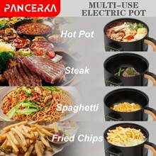 PANCERKA 电煮锅，1.8L 火锅炊具煎锅 - 多功能煎锅不粘烤架炒炖锅牛排面拉面涮涮锅 - 家庭办公室派对厨房宿舍烹饪 - 查看 3