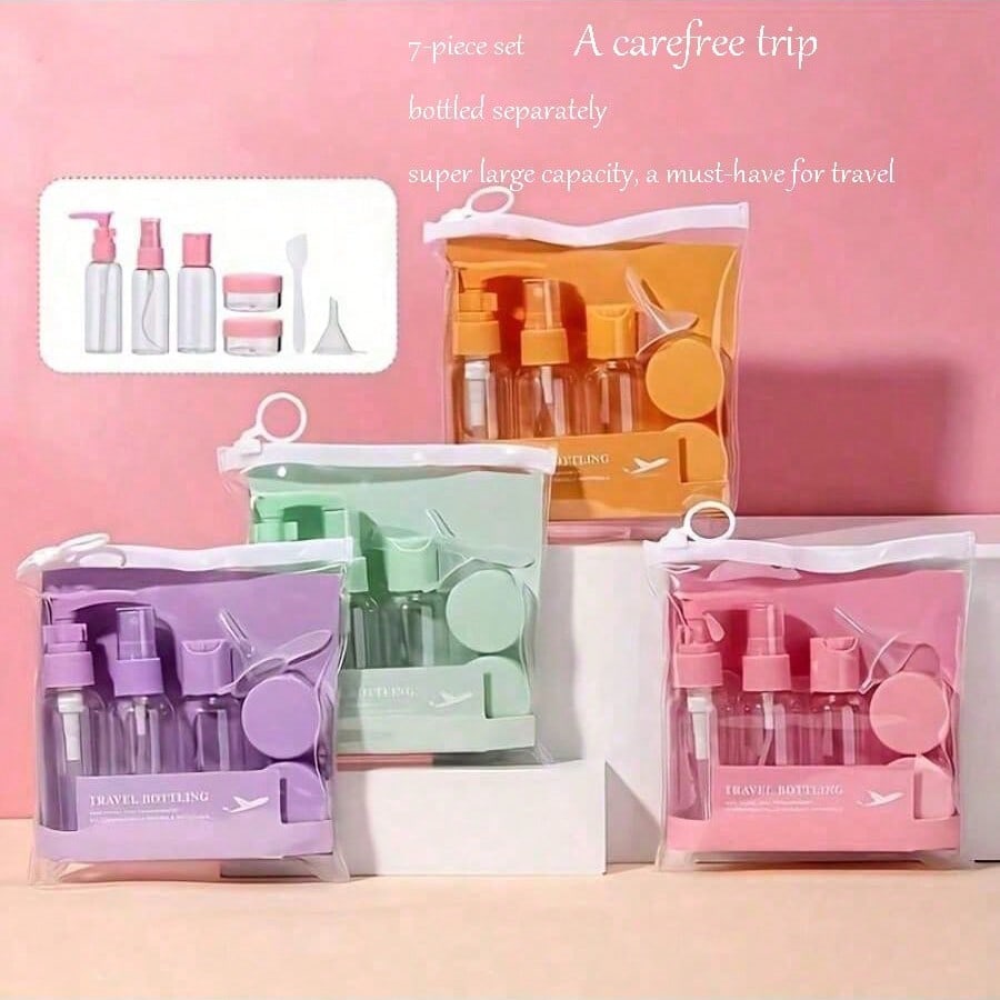 1set/7pcs Travel Bottle Set, Refillable Bottles, Includes Toiletry Bag, Empty Liquid Containers, Leak-Proof Liquid Dispenser Bottles, Travel Makeup Case, Cream Jar, Travel Essentials, Airplane Travel Accessories, Travel Bottle Set, Leak-Proof Portable Toiletry Container Set, Transparent PP Material Aviation Size Cosmetic Containers, Suitable For Lotion, Shampoo, Cream, Soap, Etc., Includes Carrying Bag, Spray Bottle, Christmas Gift, Gift For Her, Travel Essentials