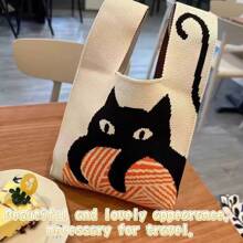 High-End Knitted Handbag, Contrast Color Knitted Wristlet Pouch, Versatile For Office Lady Or Outdoor Use, Can Hold Cosmetics, Sanitary Pads, Tissue Paper, Etc.