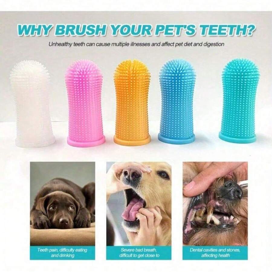 1 件装柔软硅胶狗猫牙刷，带舒适手柄 - 360° 清洁小狗牙齿、手指和耳朵，用于宠物牙齿护理，牙齿清洁工具，握感舒适，无需电池