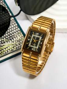 1pc Fashionable Casual Square Quartz Watch For Men - Gold - View 1