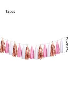 15pcs Shiny Tassel Flower Wreath Garland Paper Tassel Banner, Desktop Decor, Suitable For Wedding, Birthday, Bridal Party Decoration, DIY Kit