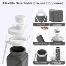 3 Pack Collapsible Water Bottles,Silicone Foldable Portable Water Bottle 20.6oz, Lightweight Reusable Leakproof For Travel Hiking Camping Cycling Workouts Yoga Fitness Indoor Outdoor Sports,9744241 - 墨綠色 - 查看 6