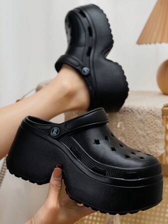 Women's Hollow-Out Shoes, DIY Sequin Decor, Punk Style Thick Sole Hollow Design, Comfortable Garden Shoes