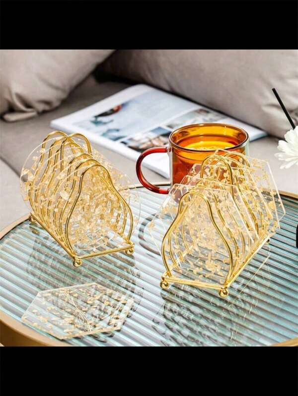 2/4/6pcs Insulated Non-Slip Coasters - Luxury Mug/Cup Holders - Fashionable Round & Polygon Coasters For Tabletop Protection, Home Decor, Party Decoration (Coaster Holders Sold Separately), Suitable For Birthday, Wedding, Anniversary, Theme Party