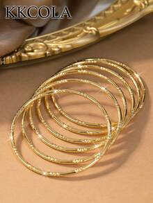 KKCOLA 6 chiếc vòng tay xoắn thắt nút thời trang, phong cách Bohemian, quà tặng tiệc tùng/lễ hội, phụ kiện trang sức, trang phục hàng ngày - Vàng - Xem 2