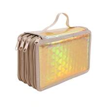 Estuche de lápices de cuatro capas con corazón brillante, bolsa de almacenamiento de papelería portátil y exquisita, estuche esencial para dibujar arte en la escuela - Negro - Ver 7