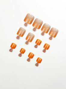 Instantly Upgrade Your Look With 24pcs Press On Nails Short Fashionable And Beautiful Fake Nails, Orange Gradient Ins Style, Press On Toe Nails, Modern And Minimalist Toe Nails, Suitable For Girls And Ladies' Daily Life, Casual Business, Beach Parties, Dating Nail Supplies+1 Piece Of Jelly Glue+1 Rubbing Strip