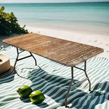 1pc Washable Outdoor Tablecloth - Polyester, With Elastic Edges, Rustic Wooden Board Design, Suitable For Camping, Picnics And Garden Parties, Vibrant Colors, Indoor/Outdoor Use, Picnic Tablecloth Beach Accessories With Elastic Edges, Picnic Accessories - Black - View 9