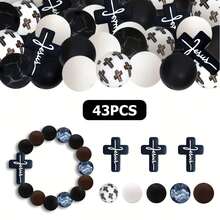 43pcs Christian Silicone Cross Beads Multicolor Silicone Bead Set, Mixed Colors, 15mm Flat Round Beads, For DIY Crafts Jewelry Making Jewelry Pen Phone Strap Pendant - 2D Cross Series - View 14