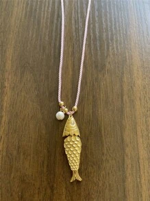 Summer Ocean Series Stainless Steel Fish Pendant Necklace, Colorful Rope Necklace, Fashionable & Unique