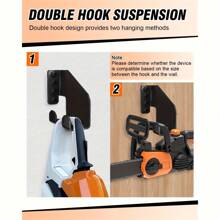 Soporte para herramientas de uso intensivo - Gancho para soplador de hojas, estante de pared de metal extra grande de uso intensivo, con orificios pretaladrados, para garaje, taller, uso profesional y doméstico, ahorro de espacio, organizador de motosierra (negro), organización de herramientas, diseño resistente, construcción duradera, coleccionista de herramientas, estantería de almacenamiento