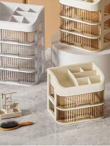 3-5 Tier Two Drawer Organizer, Dressing Table Cosmetic Organizer With Drawers - Spacious Storage Space For Skincare Products, Brushes, Eyeshadows, Lotions, Lipsticks, Nail Polishes - Perfect For Vanities, Bathrooms, Bedrooms And Dressing Tables - Trà sữa màu 3 lớp - Xem 3