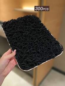 300pcs Black Simple Elastic Hair Ties, Sweet & Cute Style, High Elasticity Hair Accessories, Women's Hair Decor, Summer Vacation Accessories. Suitable For Daily Casual And Outdoor Wear, Summer Accessory Set, Hair Accessories, Women's Accessories, Back To School Hair Decor., Ponytail Holders, Hair Elastics, Hair Rubber Bands, Hair Rope ,Gym Sport Outfit Head Accessories Elastic Band Scrunchies - Black - View 3