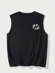 Plus Size Men's Japanese Style Koi Fish Print Loose Fit Tank Top | Exquisite Design | Essential For Summer | Easy To Match, Showcase Your Style - Black - View 3