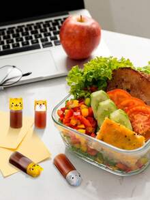 3/1 Stück Bento Sojasauce Box Behälter Bento Box Zubehör, Mini Gewürz Plastikflasche mit Tropfer, süße Tier Lunch Saucen Box Behälter, geeignet für Wandern und Reise Lunch Salat Tomaten Sauce Sirup Öl, nachfüllbar und wiederverwendbar, Reise Zubehör