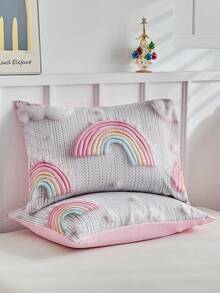 2/3pcs Cartoon Rainbow Sky Digital Print Bedding Set, Pink Cute Campus Style Bedroom Decor, Soft & Breathable, Machine Washable (1 Duvet Cover + 1/2 Pillowcase, Filler Not Included), Suitable For All Seasons - Multicolor - View 7