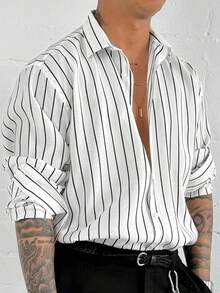 男士白色 Old Money 男士长袖衬衫，秋季 - 白色 - 查看 2