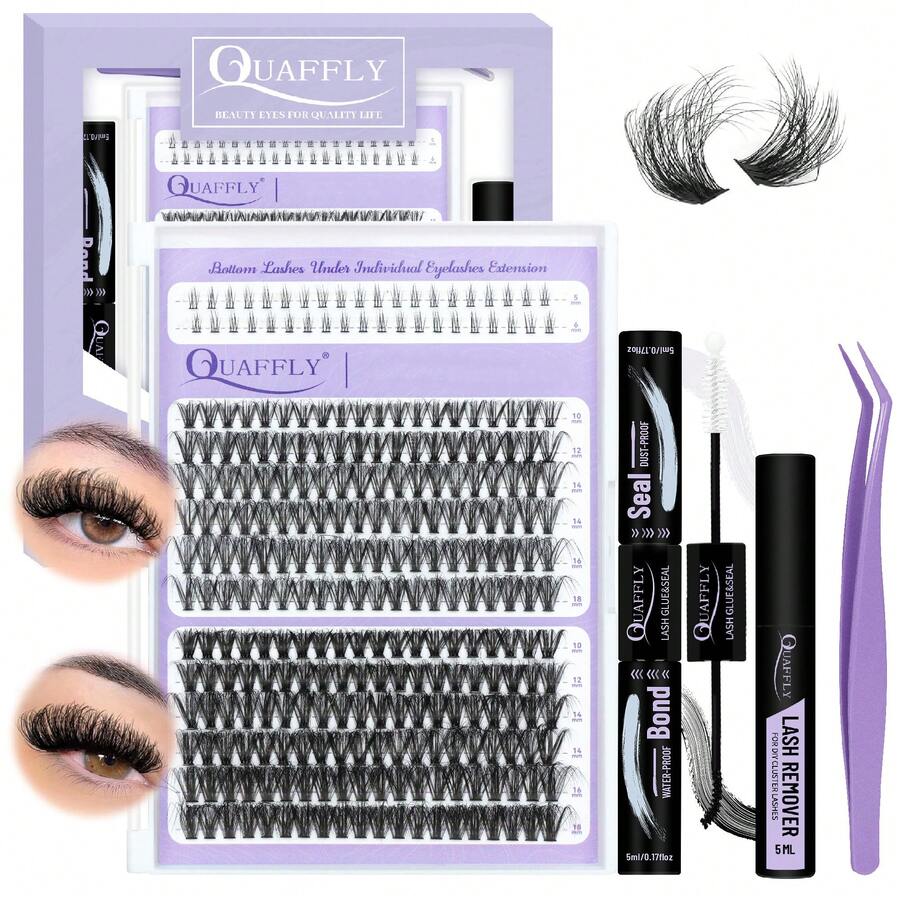QUAFFLY Lash Kit With Lower Lashes, Volumizing, Lengthening, Cluster Lash Extensions 5-18MM 30D+40D Individual Lash Kit With Lash Bond And Seal, Lash Remover, Tweezers - White - View 1