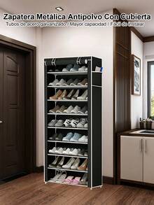 9/10 Niveles Organizadores de Zapatos, Zapatera con Cubierta de Tela Contenido de zapatos, Estructuras de Acero y Conectores de Plástico, Para Almacenar y Guardar los Zapatos, 22-30 Pares Tela Color Compartimientos Metal ,Zapatero con cubierta, organizador portátil de 4/5/6/7/9 niveles anti polvo para de metal pares de estantes altos que ahorran espacio para clóset, entrada, recámara, cocheraapatos - Negro - Ver 3