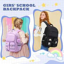Girls Backpack For School, Cute Teenage Multiple Pockets Backpack, Fashion Bookbag For Primary Elementary High School, Pink - 黑色 - 查看 6