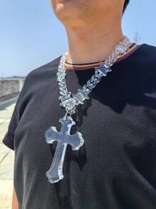 1pc Popular Punk Acrylic Thorn Chain Resin Extra Large Cross Pendant Necklace, Suitable For Women And Men, Daily Wear Or Gift
