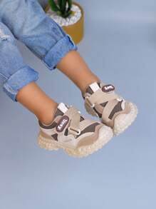 1 Pair All-Season Kids' Sports Shoes, Hook And Loop Design For Easy On/Off, Children Can Wear Them Independently, Thick Sole With Clear Tread For Stable Walking And Agile Running