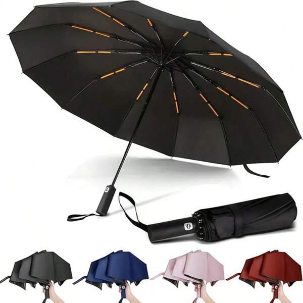 24-Rib Automatic Open/Close Golf Umbrella - All-Weather Rain & Sun Protection, Dual-Use Umbrella, UV Shielding & Sunshade, Black Rubber Coated Canopy, 4 Color Options (Blue/Black/White/Pink) - Portable Travel Umbrella For Golf & Outdoor Activities