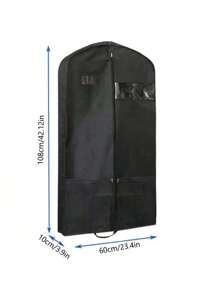 旅行服装袋带拉链口袋，手持，可悬挂，防尘，轻便便携，重型西装袋，适用于西装、燕尾服、连衣裙、外套，黑色，1 件装宿舍必备衣物整理器衣柜整理和存储卧室