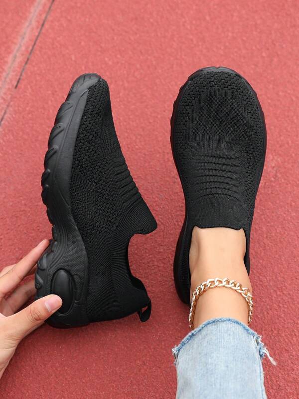 Zapatos casuales transpirables de mujer con slip-on, zapatos de suela gruesa de malla con elevador para uso diario, zapatos deportivos casuales de mujer de unicolor y slip-on de baja altura, adecuados para todas las estaciones