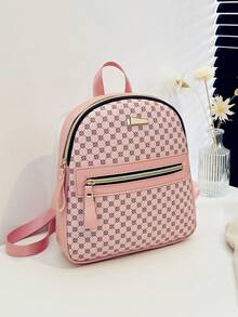 Adjustable Strap Girl's Work Backpack, Zipper Commuter Purse - Pink Shoulder Bag - Pink - View 3