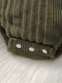 2pcs Set Baby Girls Casual Elegant Cute White Fluffy Collar Dark Green Long Sleeve Bodysuit Dress Outfit And Bowknot Long Socks, Spring/Autumn - Dark Green - View 7