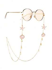 1pc Fashion Starfish & Shell Decorated Eyeglasses Chain, Women's Ocean Style Metal Fashion Glasses Chain, Women's Anti-Slip Glasses Chain, Suitable As Travel & Holiday Fashion Glasses Accessory - Baby Pink - View 1