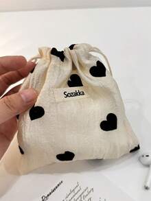 3 件香槟色心形抽绳袋，小物品收纳袋，便携式洗漱包化妆包旅行必备包，适合学校度假度假返校用品化妆包旅行包女士