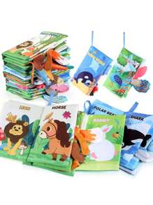 早教婴儿海洋农场动物尾巴布书，抗撕裂皱纹纸，婴儿布书玩具