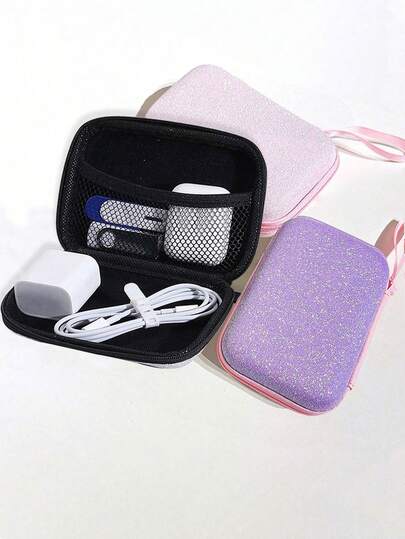 1 件全新闪光数据线收纳盒，适用于整理数据线/耳机/充电器/数码配件/硬币充电器盒线缆整理器